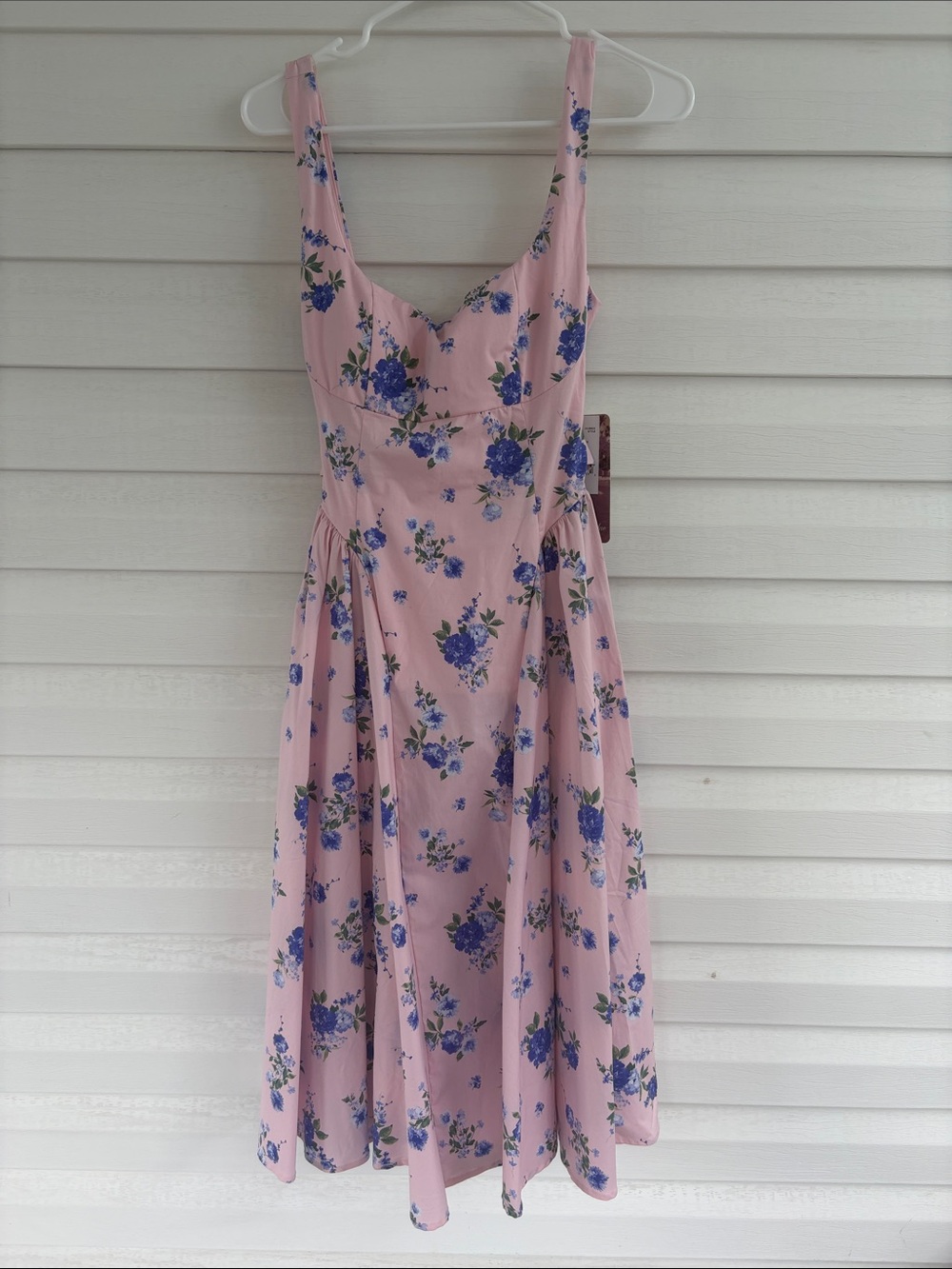 NWT Emerald Sundae Pink Blue Floral Fit & Flare Midi Dress S Garden Party